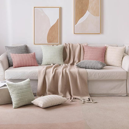 MIULEE Pack of 2 Corduroy Decorative Throw Pillow Covers 20x20 Inch Soft Boho Striped Pillow Covers Modern Farmhouse Home Decor for Sofa Living Room Couch Bed Blush Pink Spring Valentine Decor