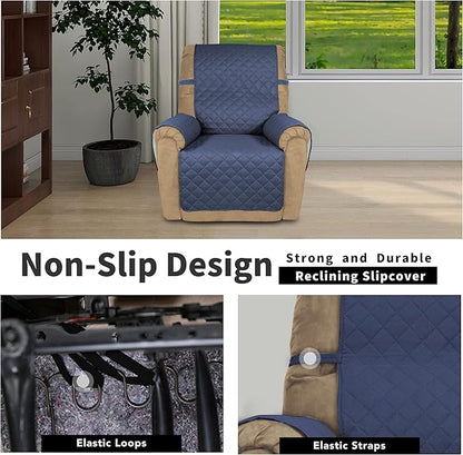 Easy-Going Recliner Chair Covers Reversible Recliner Slipcovers Water Resistant Sofa Cover Couch Cover Furniture Protector with Elastic Straps for Dog Pet (Recliner, Dark Blue/Ivory)