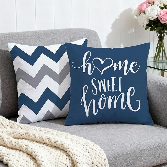 Hexagram Geometric Blue Pillow Covers 20x20 Set of 4, Decorative Outdoor Boho Modern Throw Pillow Covers, Home Sweet Home Farmhouse Cushion Case for Couch Sofa Bedroom Indoor Decor(No Insert)