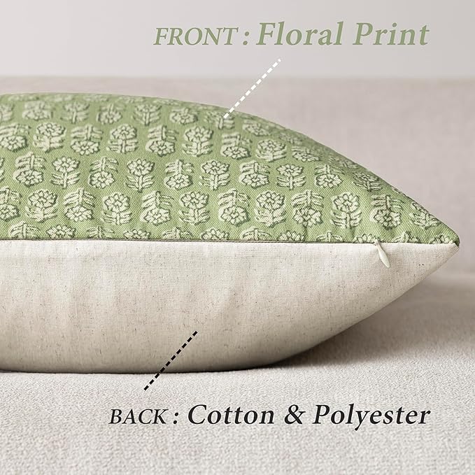 Foindtower Set of 2 Decorative Vintage Floral Print Throw Pillow Covers Neutral Modern Farmhouse Cushion Covers Boho Home Decor for Sofa Couch Chair Bedroom Living Room Outdoor,22×22 Inch,Lime Green