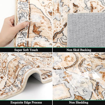 HEBE Hallway Runner Rug 2'x6' Washable Vintage Distressed Area Rugs Non Slip Laundry Rug Runner Boho Floor Carpet Runners for Hallways Entryway Laundry Room Kitchen Bathroom