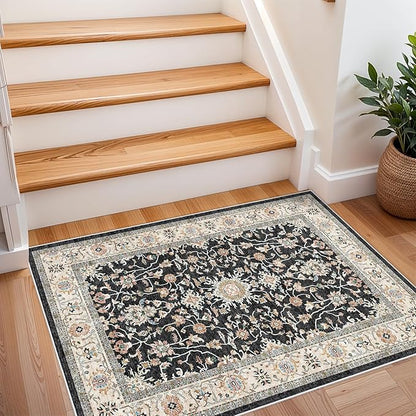 2x3 Washable Hallway Runner Rug - Non-Slip Stain Resistant Runner Rug Durable Kitchen Rugs and Mats Non Skid Waterproof Indoor Carpet Ultra Soft Runner for Living Room Bedroom Bathroom (Black, 2X3)