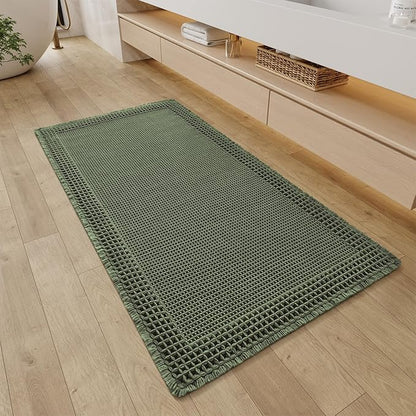 RESARE Christmas Waffle Bathroom Runner Rugs, Super Absorbent Bath Mat Non Slip Washable Quick Dry, Upgraded Ultra Soft Boho Bath Rugs with Tassels for Bedroom Laundry Room, 2'x4'(24"x48"), Green