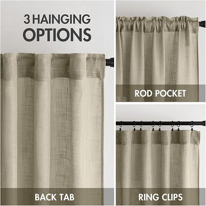 MIULEE Oatmeal Curtains 90 Inch Long 2 Panels for Bedroom Living Room, Soft Thick Textured Natural Window Drapes Light Filtering Back Tab Rod Pocket Burlap Look Decor