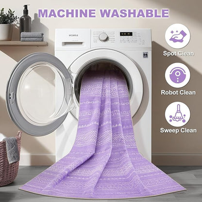 Nakagishi Purple Rug for Bedroom Girls: 5x7 Washable Boho Large Neutral Area Rug Cute Soft Modern Indoor Floor Non-Slip Accent Carpet for Living Room Nursery Kids Playroom Dorm Preppy Baby Room Decor