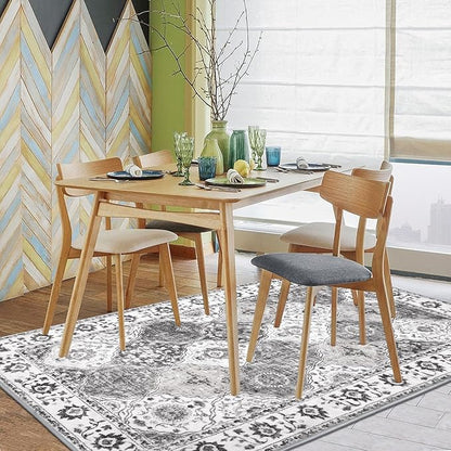 HEBE Washable Area Rug - 3'x5' Non Slip Soft Distressed Medallion Bedroom & Living Room Accent Throw Vintage Entry Floor Carpet for Dining Room & Bathroom Entryway
