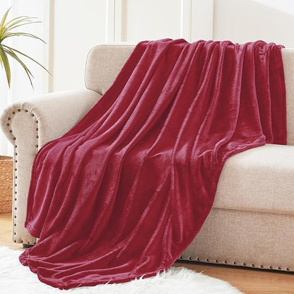 Exclusivo Mezcla Fleece Throw XL Blanket for Couch, Sofa, Super Soft and Warm Deep Red Blankets, All Season, Cozy, Plush, Lightweight, 50x70 Inches
