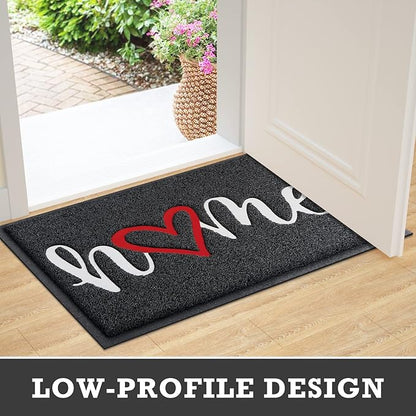 CozyBounty Black Door Mat Welcome Mats Home Non-Slip Doormat for Entryway Low-Profile Floor Mat for Yard, Garage, High Traffic Areas (32"x20", Black)