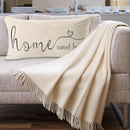 MFGNEH Home Sweet Home Quotes Farmhouse Pillow Covers 12x20 Inch,Farmhouse Decorative Lumbar Throw Pillow Case Cushion Cover,Housewarming Gift
