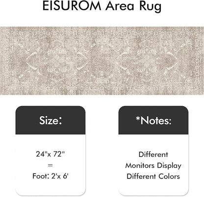 Hallway 2x6 Runner Rug - Vintage Non-Slip Long Rug for Entryway Low-Pile Washable Medallion Runner Rugs for Hallway Waterproof Traditional Runner Rug Indoor Thin Rugs for Kitchen (Beige)