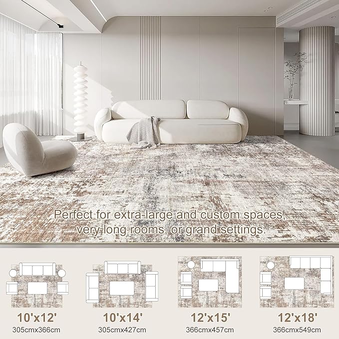 UERMEI Area Rug Living Room Rugs - Washable Neutral Modern Abstract Soft Thin Rug Indoor Floor No Slip Rug Carpet for Bedroom Under Dining Table Home Office Decor - Brown/Grey/Red - 10x12
