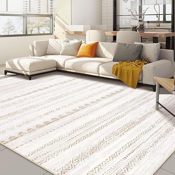 Nakagishi 8x12 Area Rugs Living Room: Washable Boho Large Neutral Soft Farmhouse Rug Stain Resistant Modern Moroccan Non-Slip Indoor Floor Carpet for Bedroom Nursery Kids Playroom Office- Brown