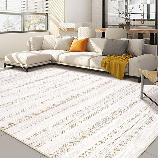 Nakagishi Area Rugs 9x12 Living Room: Washable Boho Large Neutral Modern Soft Farmhouse Rug Stain Resistant Indoor Floor Non-Slip Carpet for Bedroom Nursery Kids Playroom Office Dining Room- Brown