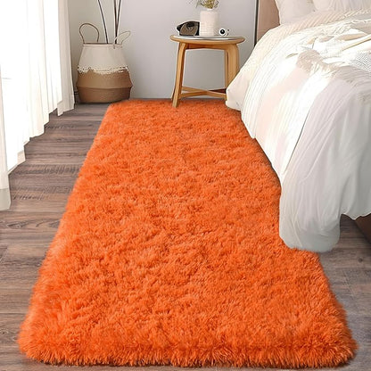 Soft Runner Rugs for Bedroom Hallways, 2x6 Orange Fluffy Shag Throw Area Rug Non Slip for Bedside Dorm, Long Shaggy Furry Carpet for Nursery Living Room