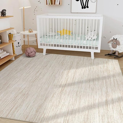 Nakagishi 6X9 Area Rugs Living Room: Washable Large Vintage Rug Neutral Non-Slip Soft Stain Resistant Indoor Carpet for Bedroom Nursery Dining Room Office Playroom - Beige-01