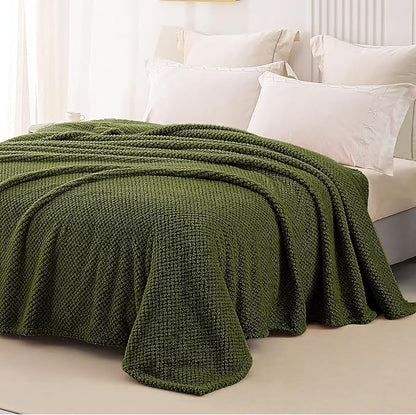 Whale Flotilla Twin Size Fuzzy Fleece Blanket, Fluffy Warm Soft Jacquard Bed Blankets for All Season, Lightweight and Cozy, 60x80 Inch, Olive
