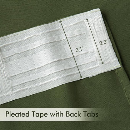 MIULEE Olive Green Back Tab Blackout Curtains 90 Inches Long 2 Panels Set for Living Room Bedroom Privacy, Rod Pocket/Pinch Pleat Thermal Insulated Room Darkening Pleated Light Blocking Drapes