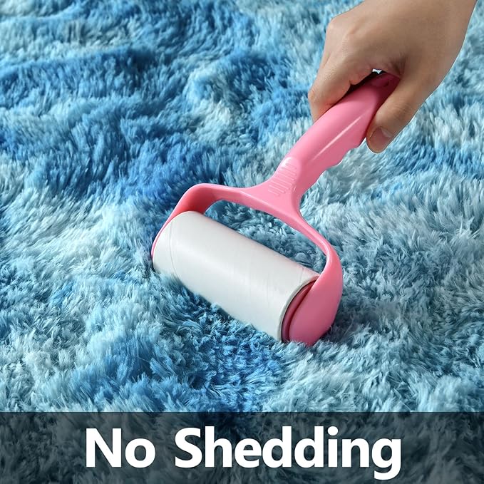 Large Shag Area Rugs 5 x 8, Tie-Dyed Plush Fuzzy Rugs for Living Room, Ultra Soft Fluffy Furry Rug for Bedroom, Indoor Carpet Nursery Rugs for Kids Room Home Decor, Bright Blue