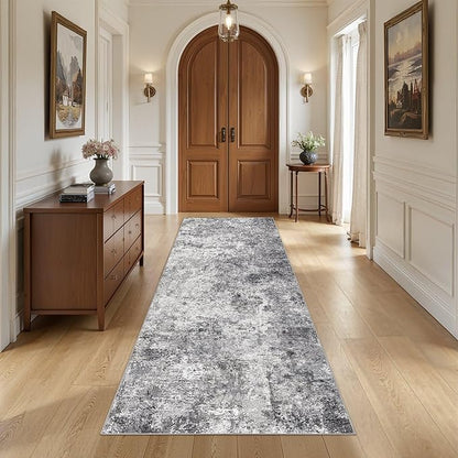 UERMEI 3X8 Washable Runner Rug for Hallway: Soft Neutral Modern Abstract Area Rug - Non-Slip Low Pile Long Throw Indoor Carpet for Kitchen Entryway Kitchen Bedroom Laundry Bathroom - Grey
