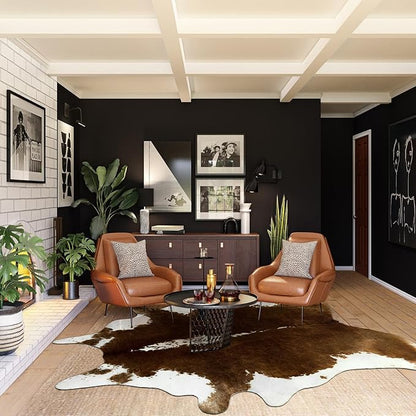 AROGAN 8x10 Faux Cowhide Area Rugs for Living Room, Animal Skins Cow Hide Rug for Bedroom, Cool Western Christmas Decor, Thin Leather Cow Hide Carpets Fireplace Rug, Brown