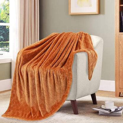 TOONOW Fleece Blanket Textured Fuzzy Plush Throw Blanket Twin Size 60" x 80", Super Soft Fluffy Bed Blanket Geometric Pattern Comfy Microfiber Flannel Blankets for Couch, Bed, Sofa,Pumpkin