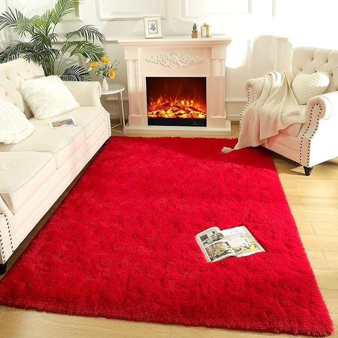 LOCHAS Ultra Soft Indoor Modern Area Rugs Fluffy Living Room Carpets for Children Bedroom Home Decor Nursery Rug 3x5 Feet, Red