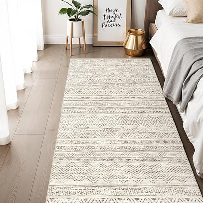 3x6 Washable Hallway Runner Rug - Moroccan Non-Slip Long Runners for Entryway Soft Modern Geometric Low-Pile Rugs for Kitchen Waterproof Neutral Carpet for Bedroom Bathroom Laundry 3x6 Beige