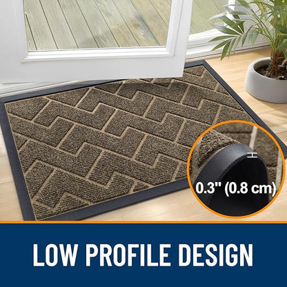 OLANLY Front Door Mat Indoor Outdoor Entrance, Waterproof All-Season, All-Weather Doormat, Sturdy Natural Rubber, Low Profile, Easy Clean Patio Porch Entryway Mat, Herringbone Brick (Brown, 71x23)