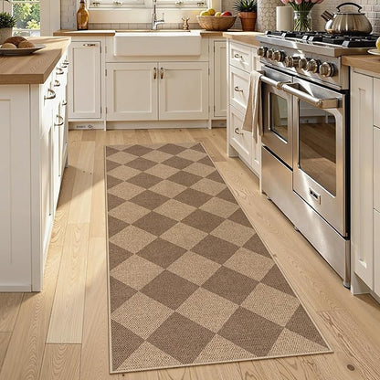Lahome Colette Checkered Easy Jute Runner Rug, 2x6 Kitchen Mats for Floor Non Slip Washable Entryway Runner, Checkerboard Nature Indoor Outdoor Carpet for Hallway 6ft Entry
