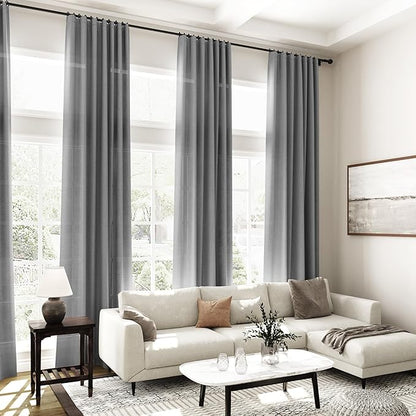 Dark Grey Linen Curtains 100 Inches Long for Bedroom Back Tab Light Filtering Privacy Sheer Curtains Modern Farmhouse Coastal Decor Cotton Textured Curtain for Living Room 2 Panel Set