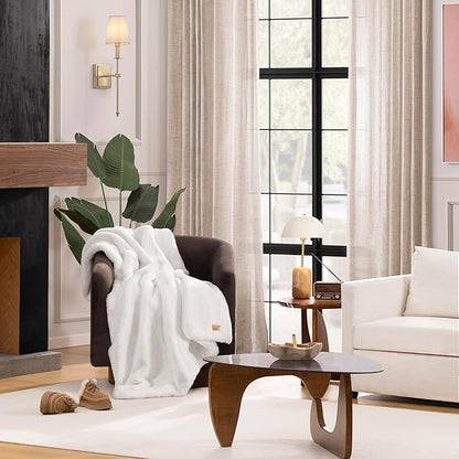 UGG Euphoria Faux Fur Throw Blanket, Warm Fluffy for Couch or Bed, Luxury Bedroom Decor, Blankets, Machine Washable, 50-inch x 70-inch, White Snow