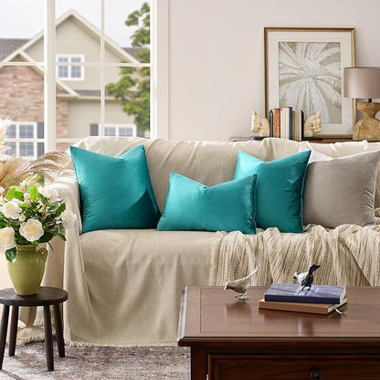 GIGIZAZA Decorative Throw Pillow Covers 16x16,Set of 2 Teal Square Couch Pillow Covers,Velvet Sofa Boho Cushion Pillows