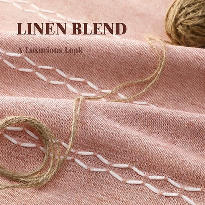 Coral Curtains Boho Blackout Curtains 2 Panels 84 Inch for Living Room Bedroom, Linen Texture Farmhouse Curtains with Tassels and White Cotton Embroidery Vintage Rustic Country Western