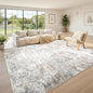 Srugn Washable Rugs 10x14 Area Rugs for Living Room,Modern Abstract Rugs for Bedroom,Large Carpets,Ultra Soft Faux Wool Retro Dining Room Rug,Non Slip&Non-Shedding Low Pile Print Rug- Beige Grey