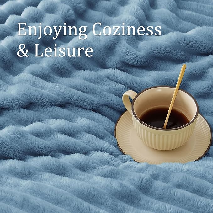 BEDELITE King Size Blanket for Bed, 300GSM Soft & Warm Fleece Blanket, Decorative and Giftable Striped Light Blue Blankets for Women, Men, 108"x90"