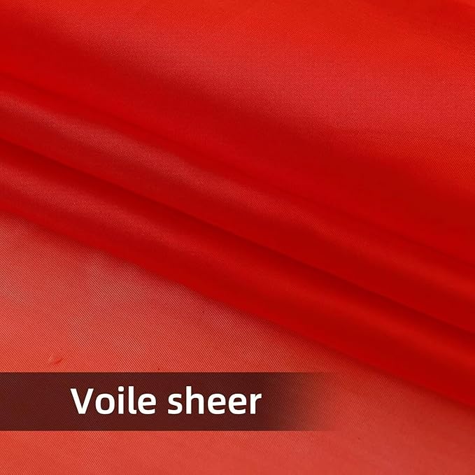 youleyar Solid Sheer Rod Pocket Curtain Voile Draperies 2 Panels White Beige Black Red Coffee 38 Inch Width 63 Inch Long 1 Pair for Kitchen Bedroom Children Living Room Yard(Red,38Wｘ63L)