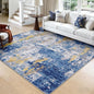 Washable Area Rugs Square 8ft Non-Slip Modern Abstract Soft for Living Room Entryway Bedroom Nursery, Print Pattern, Grey Blue Gold/Golden