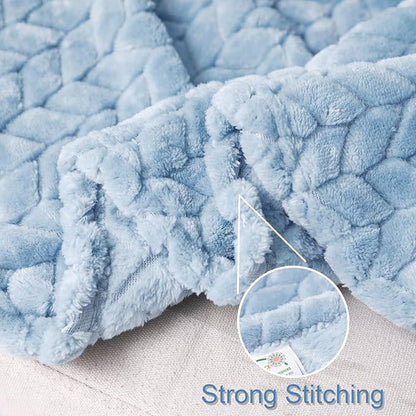 Exclusivo Mezcla Fleece Throw Blanket for Couch and Bed, 50x70 Inches Soft Cozy Jacquard Flannel Blankets, Lightweight Fuzzy Plush Warm Throws for Women, Light Blue