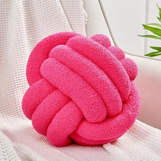 Uvvyui Knot Pillow Ball, Soft Home Decorative Pillows, Round Throw Pillow, Handmade Knotted Plush Pillow, Round Boucle Pillow Cushion (8.6 Inches Hot Pink)