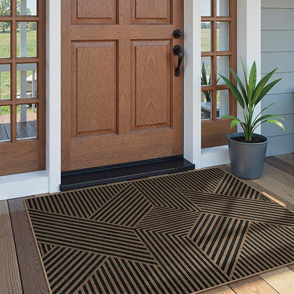 Lahome Enfys Modern Geometric Outdoor Easy Jute Rug, 3x5 Indoor Outdoor Rugs for Living Room Black Entryway Carpet, Farmhouse Washable Non Slip Carpet for Patio Courtyard Bedroom