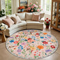 Round Area Rug for Living Room: 6 ft Floral Washable Circle Rug Soft Boho Non-Slip Carpet Indoor Stain Resistant Low Pile Small Circular Rug for Bedroom Entryway Kitchen Nursery Home Office Beige