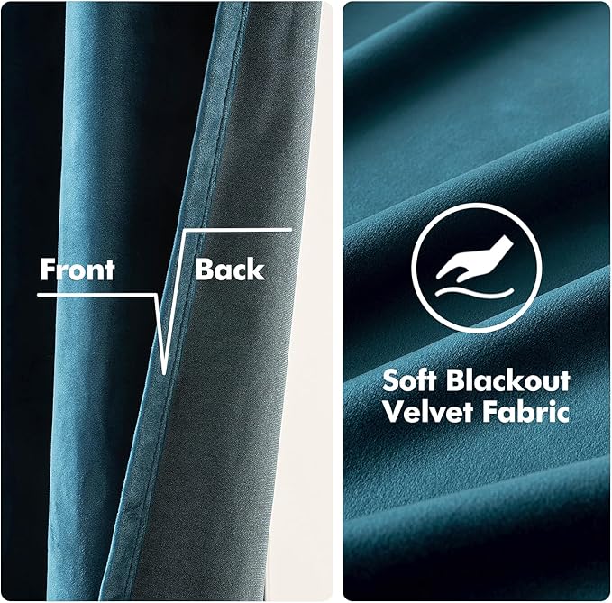 MIULEE Blue Velvet Curtains 108 Inches Length Extra Long Blackout Curtains Thermal Insulated Soundproof Room Darkening Grommet Black Out Drapes for Living Room Bedroom 52x108 Inch 2 PCs Peacock Blue