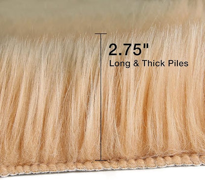 duduta Beige Faux Sheepskin Runner Rugs 2x6 ft, Fluffy Shag Bedroom Rug Fur Sofa Couch Covers Washable