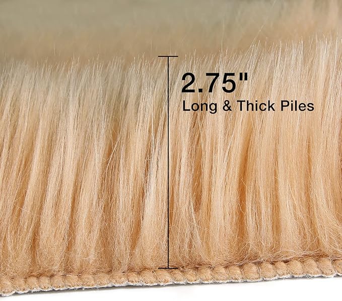 duduta Beige Faux Sheepskin Throw Rug 2x3 ft, Small Fluffy Shag Fur Rug for Bedroom Kids Room Dorm Decor Chair Covers Non Slip