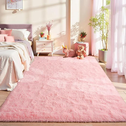 LOCHAS Ultra Soft Indoor Modern Area Rugs Fluffy Living Room Carpets for Children Bedroom Home Decor Nursery Rug 5.3x7.5 Feet, Pink