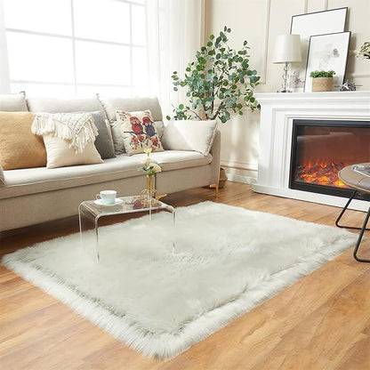 EasyJoy Ultra Soft Fluffy Shaggy Area Rug Faux Fur Rug Chair Cover Seat Pad Fuzzy Area Rug for Bedroom Floor Sofa Living Room (4 x 6 ft Rectangle, Light Grey
