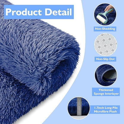 9x12 Fluffy Area Rugs for Living Room,Large Fuzzy Shag Area Rug for Bedroom,Blue Soft Non-Shedding Indoor Plush Carpet for Kids Bedroom Nursery Home Decor