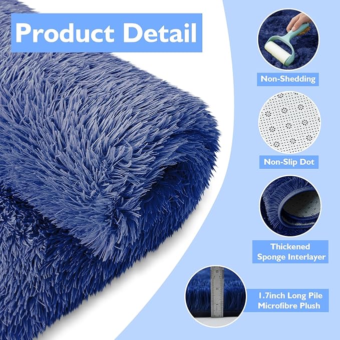 yulidayang Blue Fluffy Round Area Rugs for Bedroom,3ft Shag Circle Area Rugs for Living Room,Non Slip Fuzzy Plush Rug for Kids Room Boys Girls Room and Dorm Home Decor Rug