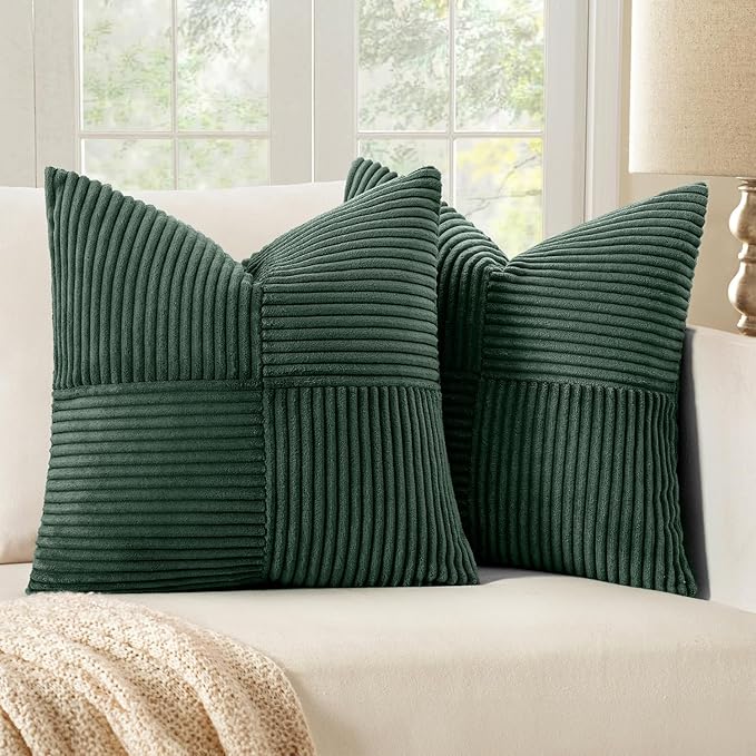 MIULEE Army Green Decorative Throw Pillow Covers 16x16 Inch for Couch Bed Sofa Pack of 2 Boho Farmhouse Throw Pillows Soft Cross Corduroy Patchwork Textured Cushion Cases