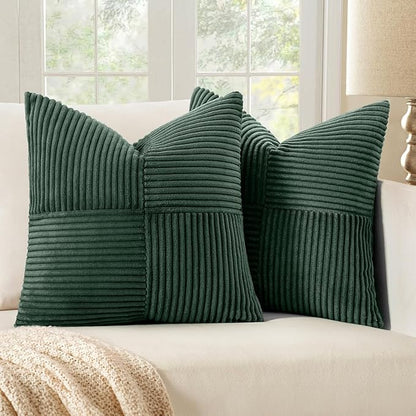 MIULEE Army Green Decorative Throw Pillow Covers 16x16 Inch for Couch Bed Sofa Pack of 2 Boho Farmhouse Throw Pillows Soft Cross Corduroy Patchwork Textured Cushion Cases
